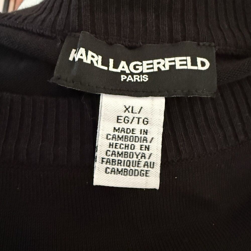 Karl Lagerfeld Paris Women Black White Striped Logo With Pin Sweater Size XL NWT - Picture 8 of 8